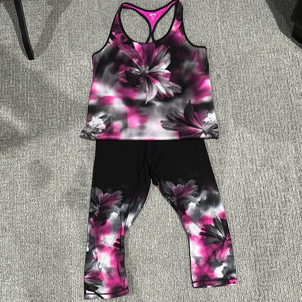 Floral Pink and Black Activewear Set
